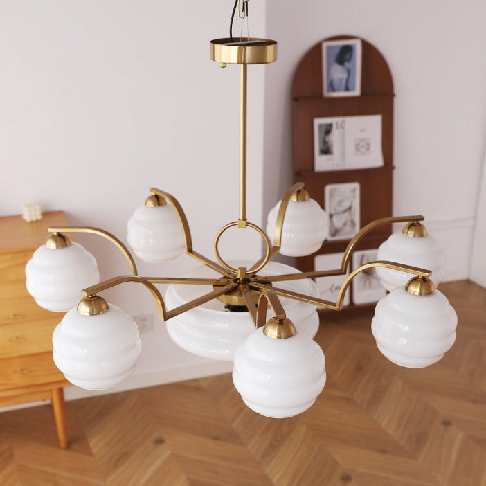 Mid-Century Modern Iron and Glass Orb Chandelier for Living Room 4/6/8 Light