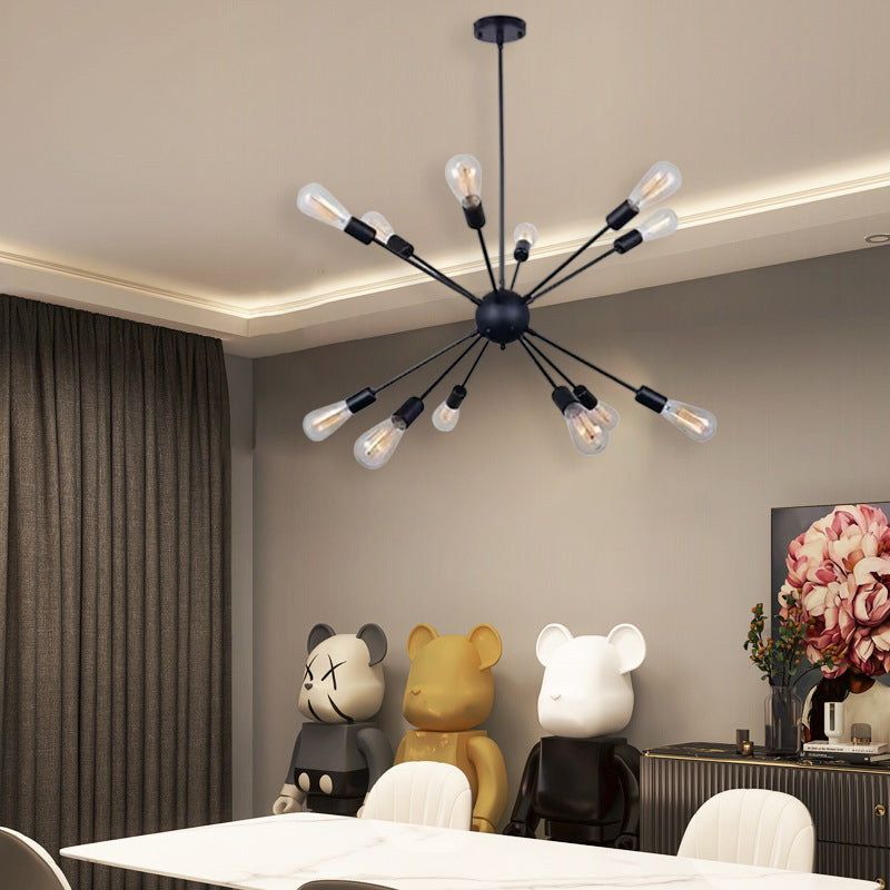 Industrial Black Iron 12-Light Orb Chandelier for Modern Living Room
