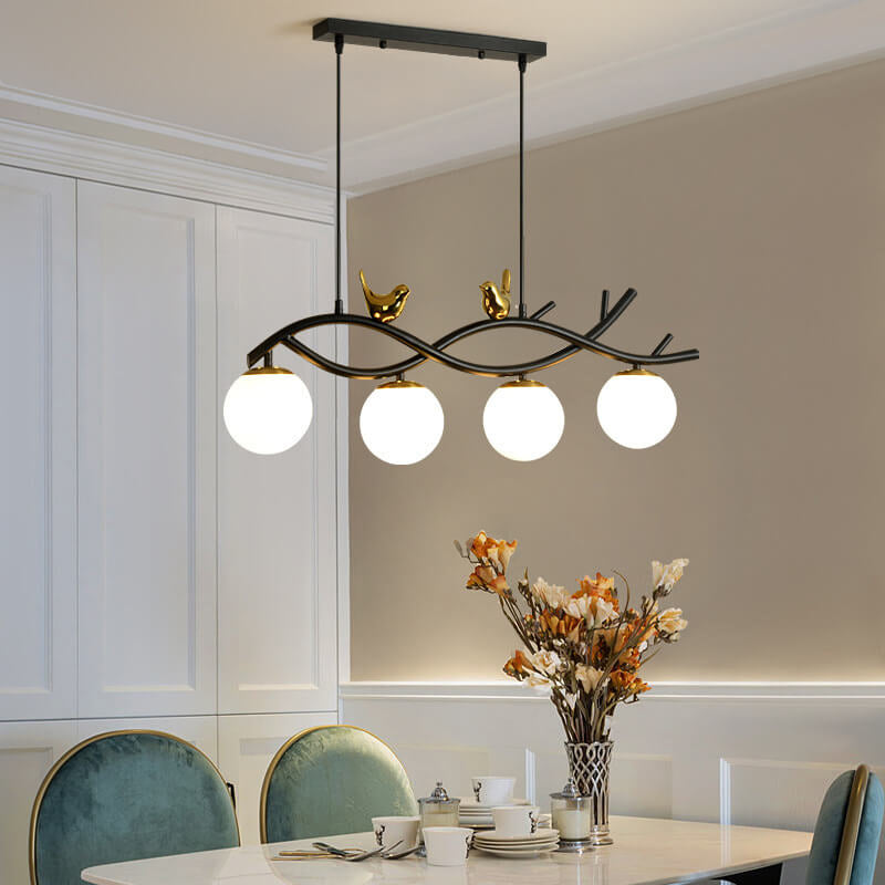 Elegant White Nordic Bird 4-Light Chandelier for Dining Room & Living Room