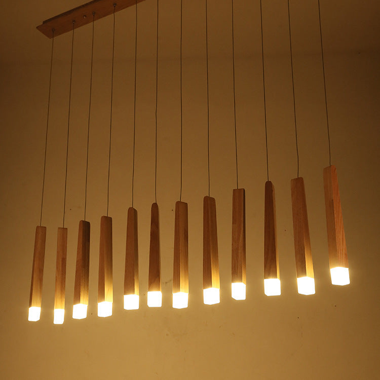Rustic Square Wooden LED Chandelier for Dining Room Island Lighting