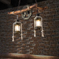 Rustic Industrial 2-Light Wooden and Metal Chandelier for Kitchen Island
