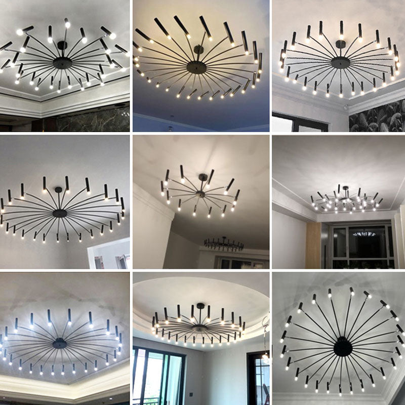Modern Round Radioactive Iron Aluminum Chandelier for Living Room Lighting
