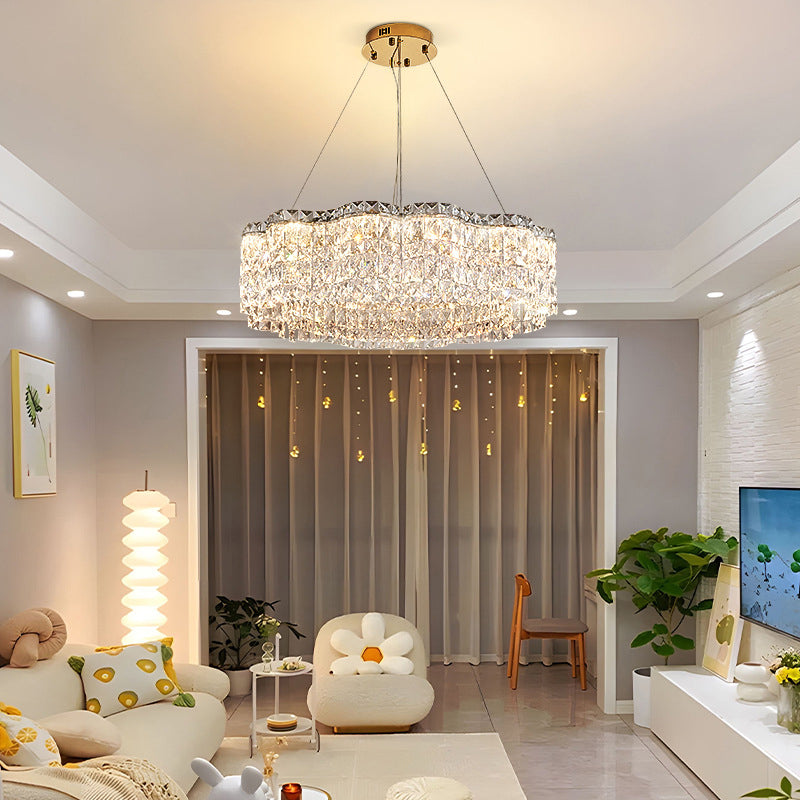 Sleek Stainless Steel Flower Crystal LED Chandelier for Living Room