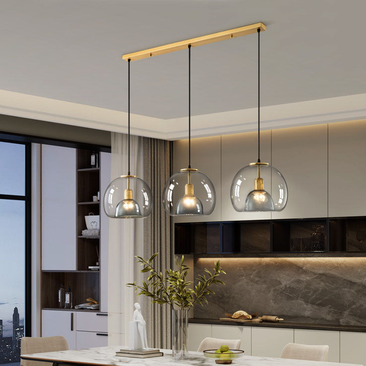 Scandinavian Round Copper Glass Chandelier Island Light for Dining Room