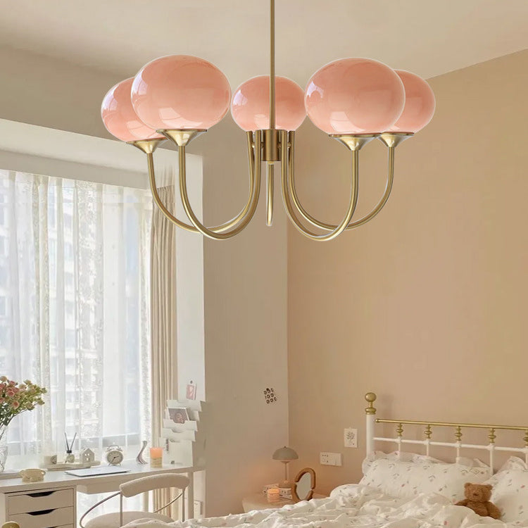 Modern Black Iron Oval Chandelier with Glass Shades for Living Room
