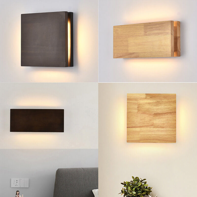 Wabi-Sabi Natural Wood Rectangular LED Wall Sconce for Rustic Decor