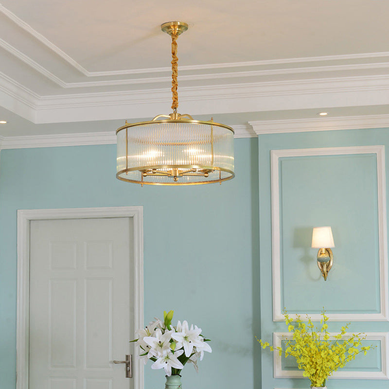 Modern Copper Glass Round Pinstripe Chandelier for Dining Room Lighting