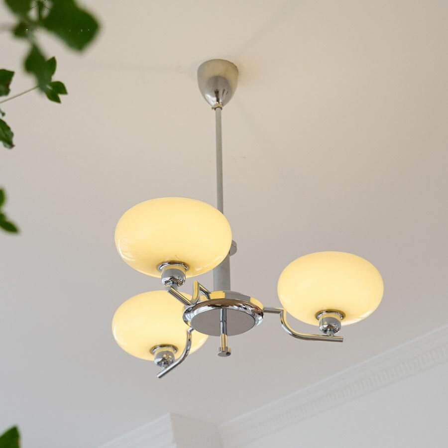 Traditional Vintage Milk White Glass Dome Chrome 3/5 Light Chandelier