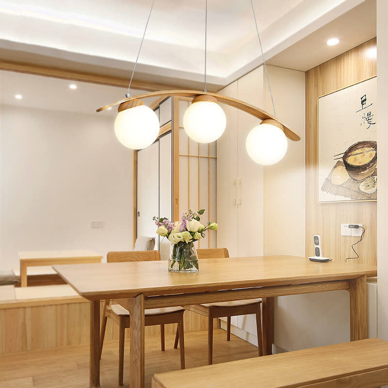 Harajuku Style Arc Wood Frame Glass Ball Chandelier for Kitchen Island
