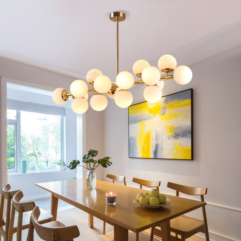 Modern Scandinavian Iron and Glass 16-Light Round Globe Chandelier for Dining Room