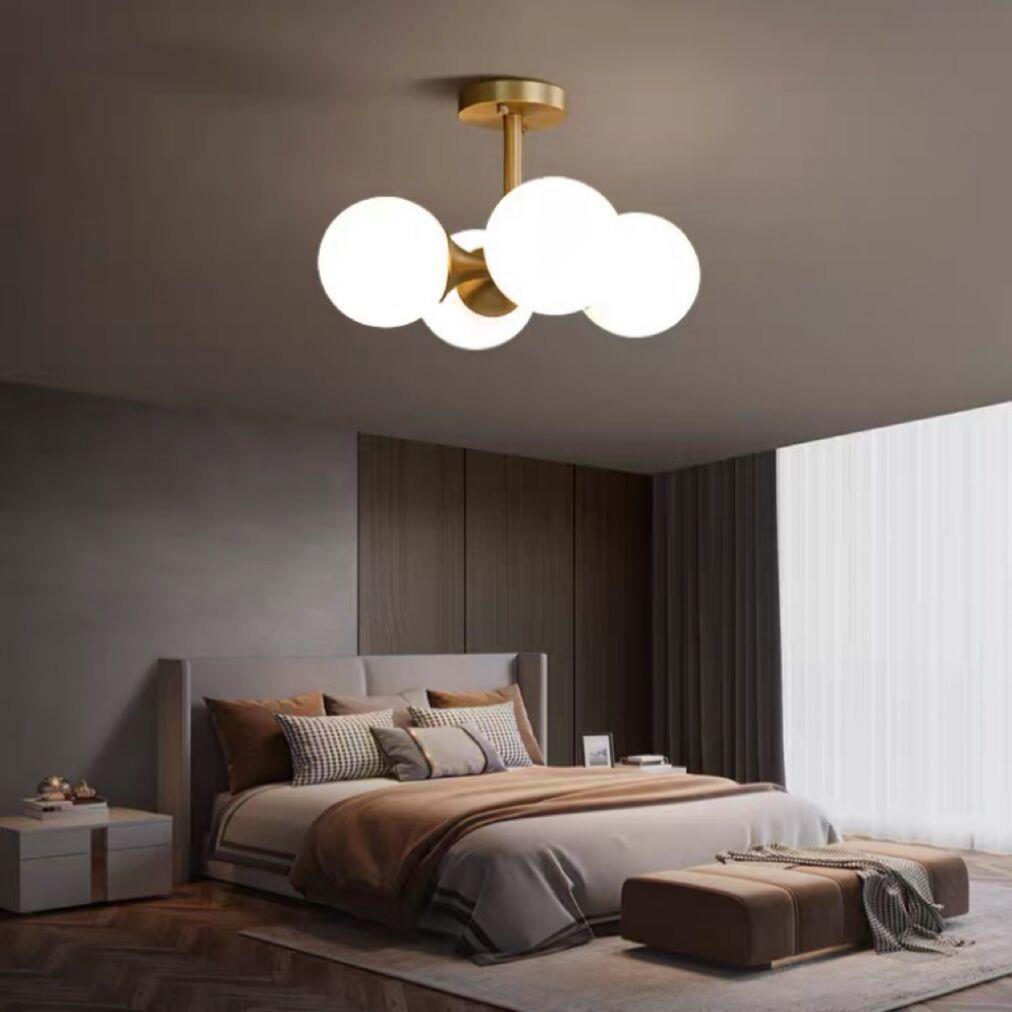 Stylish Mid-Century Modern 4-Light Gold Glass Globe Chandelier for Living Room