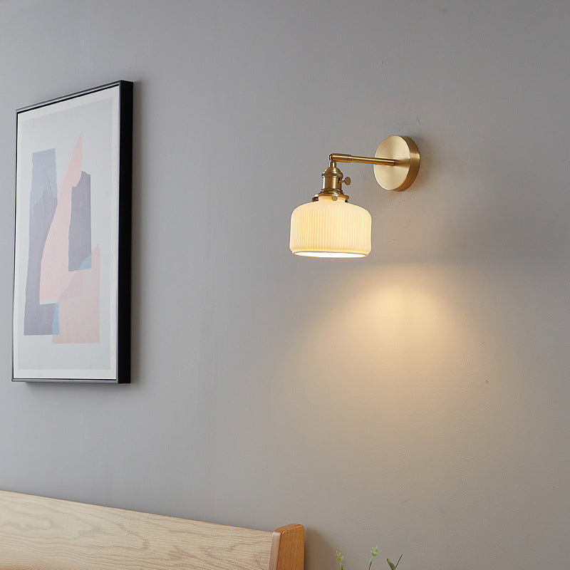 Contemporary White Striped Ceramic Wall Sconce Lamp for Entryway Decor