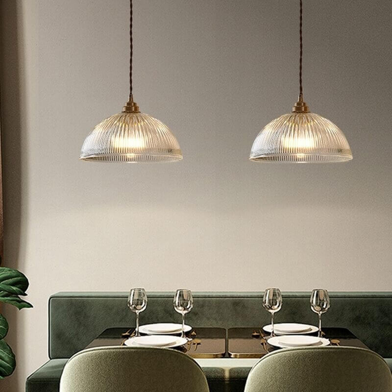 Sleek Clear Glass Dome Brass Pendant Light for Modern Dining Room