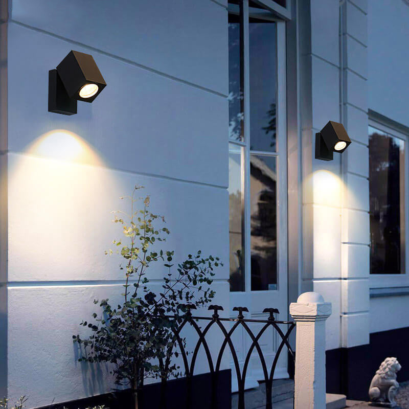 Adjustable Modern Black Square LED Outdoor Spotlight Wall Lamp for Garden