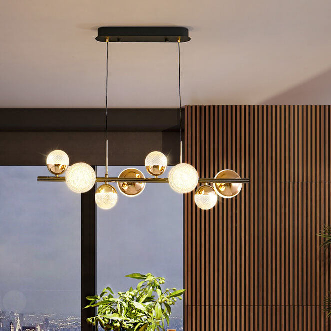 Contemporary Clear Acrylic and Iron Rod LED Chandelier for Kitchen Island