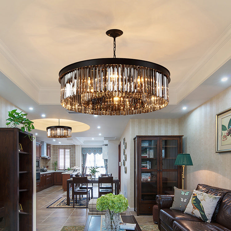 Modern Iron 8-Light Round Crystal Chandelier for Luxurious Living Room