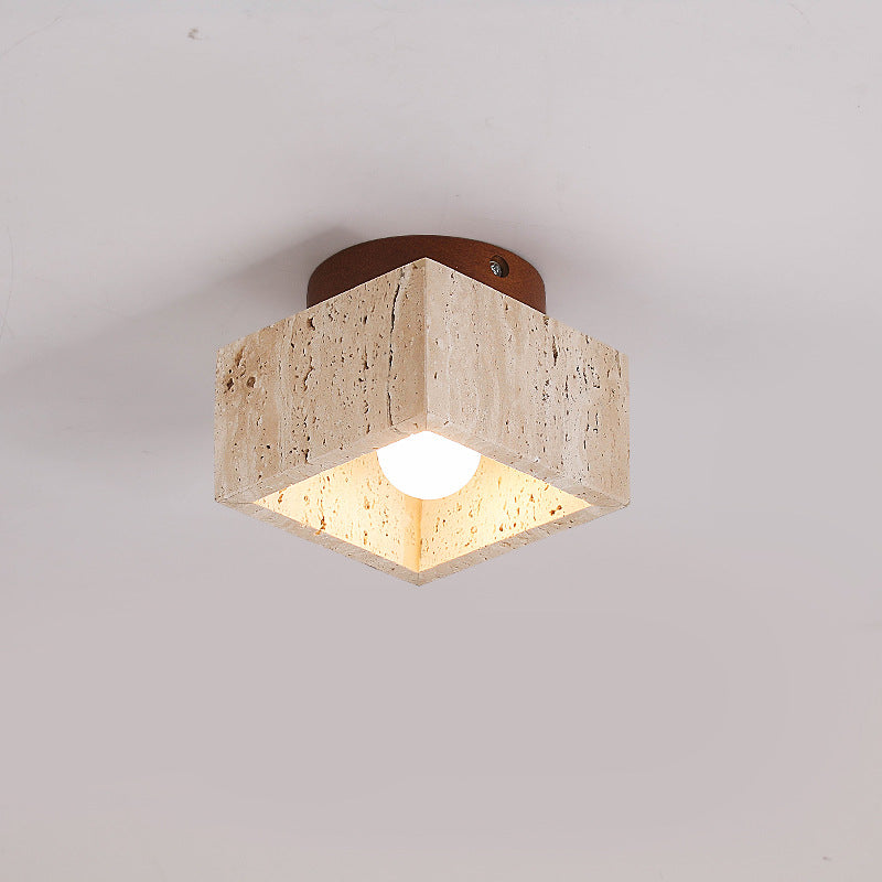 Wabi-Sabi Yellow Travertine Column Semi-Flush Light for Rustic Spaces
