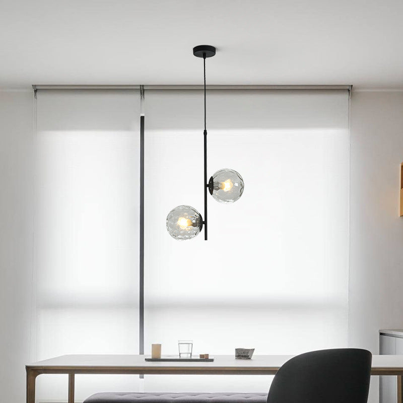 Modern Black Iron and Glass Round Ball Chandelier for Living Room