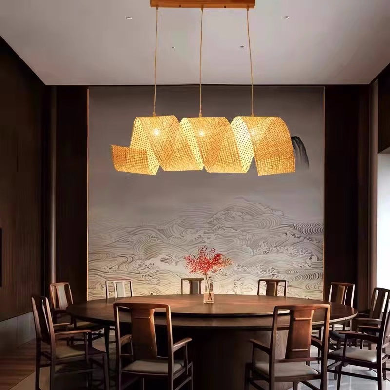 Elegant Bamboo Weaving Ribbon 2/3-Light Chandelier for Dining Rooms