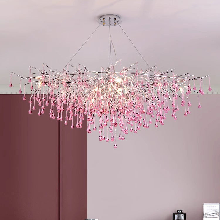 Modern Crystal LED Chandelier with Aluminum Branch Design for Dining Room
