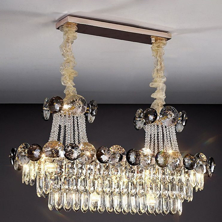Modern Crystal Half Round Ball Iron Chandelier for Living Room, 8-24 Lights