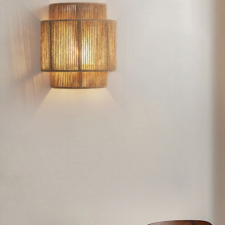 Rustic Japanese Rope Curved Wall Sconce Light for Living Room Decor