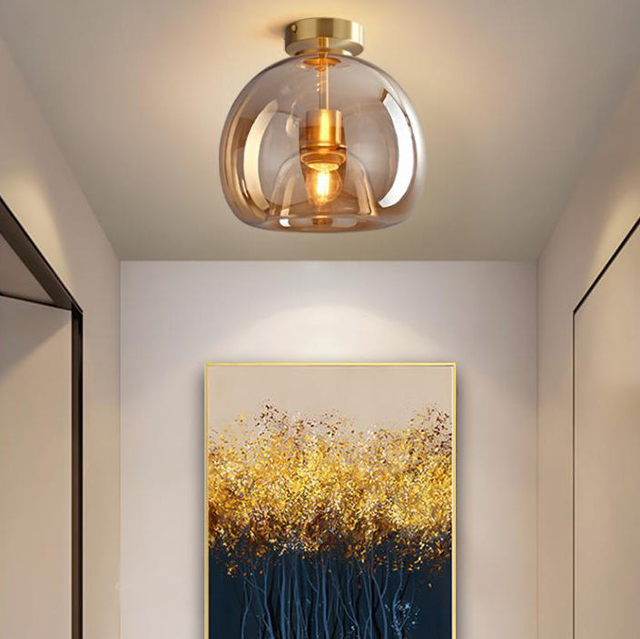 Modern Nordic Round Glass and Iron Semi-Flush Mount Ceiling Light for Living Room
