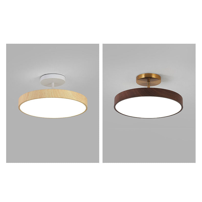 Natural Wood Grain LED Semi-Flush Mount Light for Wabi-Sabi Style Interiors