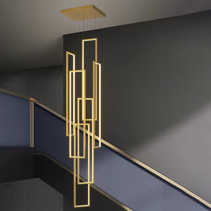 Sleek Black Minimalist Iron and Aluminum LED Chandelier for Stairway