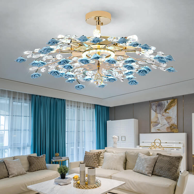 Elegant Rose Gold Iron Ceramic Crystal Chandelier for Dining Room