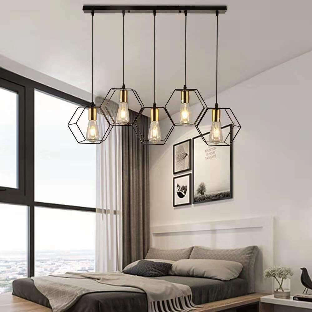 Mid-Century Geometric Iron Frame 3/5-Light Island Chandelier for Living Room