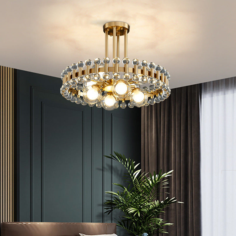 Modern Gold Finish Chandelier with Colorful Glass Shades for Living Room