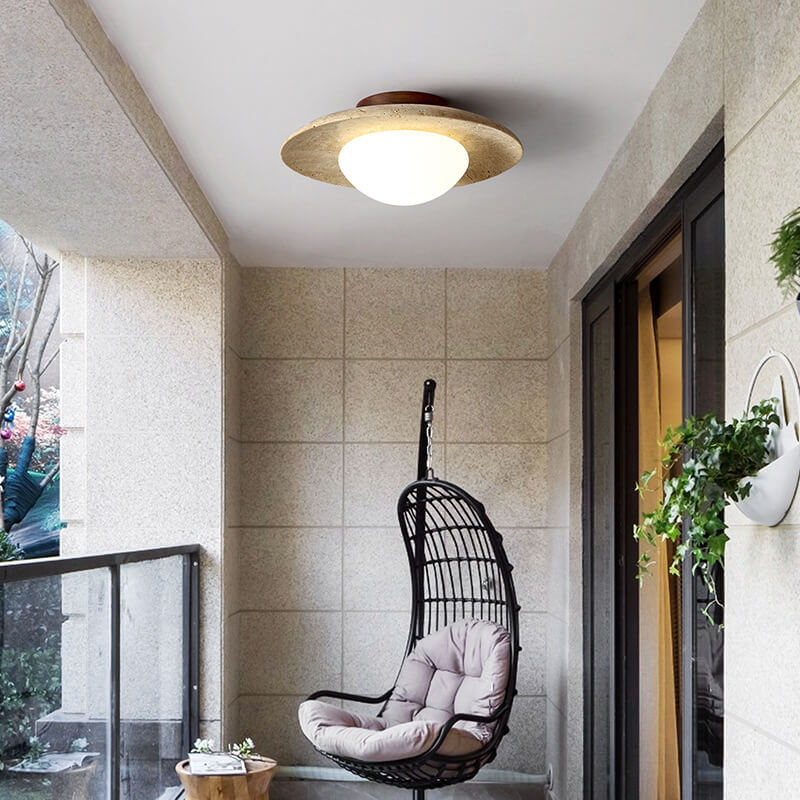 Vintage Round Travertine Flush Mount Ceiling Light Fixture for Hallway