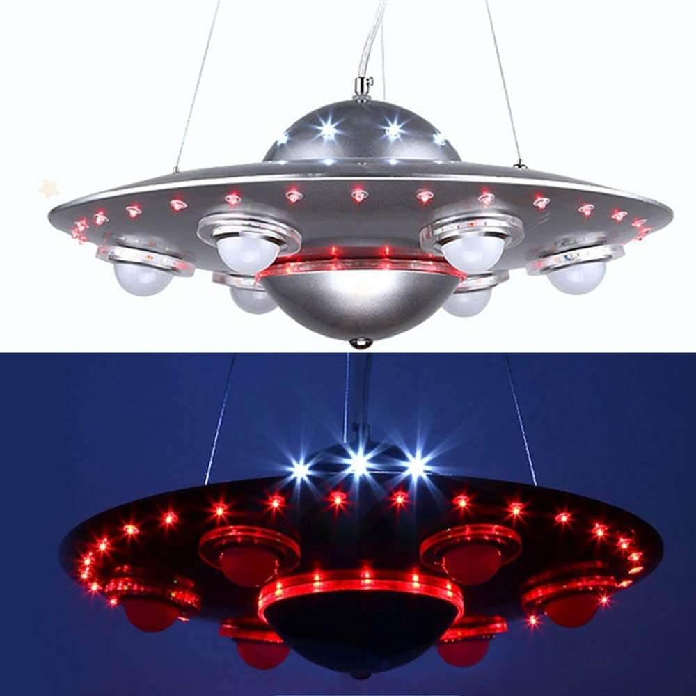Kids' Modern Spaceship LED Chandelier in Iron & Glass for Bedroom Decor