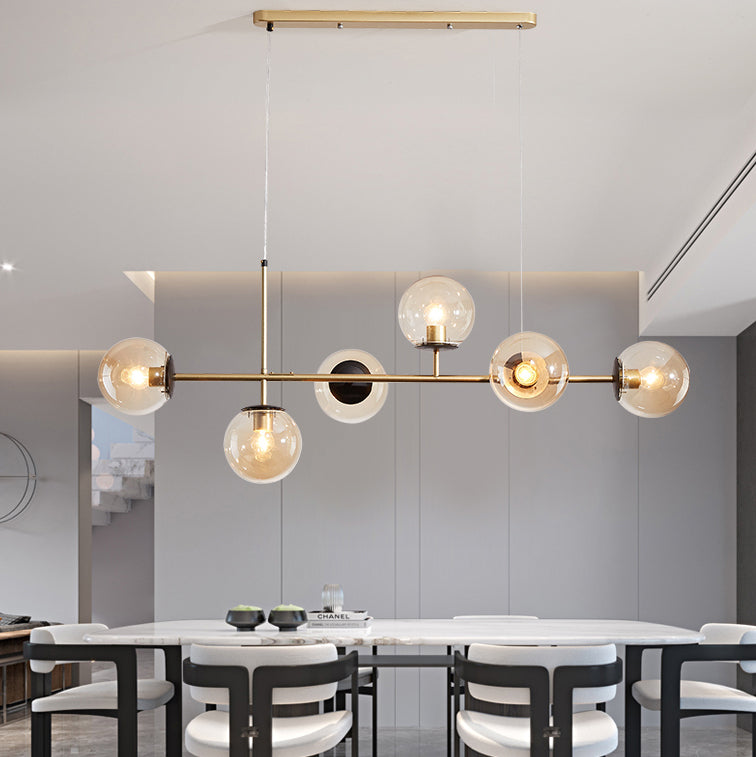 Modern Black Iron & Glass 6-Light Island Chandelier for Dining Room