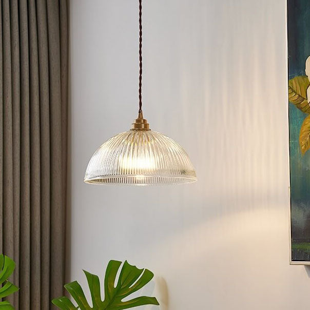 Sleek Clear Glass Dome Brass Pendant Light for Modern Dining Room