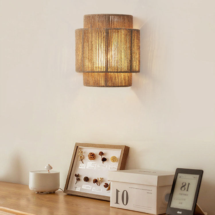 Rustic Japanese Rope Curved Wall Sconce Light for Living Room Decor