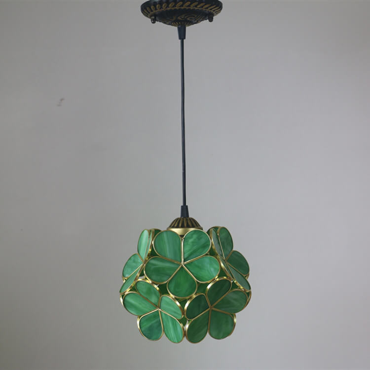 Antique Rose Stained Glass 1-Light Pendant Fixture for Dining Room