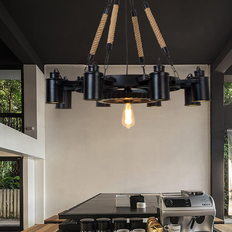 Industrial Retro Wrought Iron Hemp Rope Chandelier for Living Room