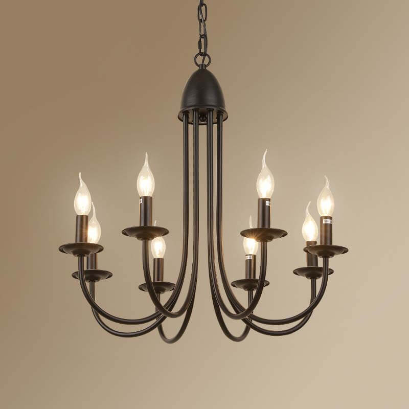 Elegant Black Wrought Iron Curved 6/8-Light Chandelier for Dining Room