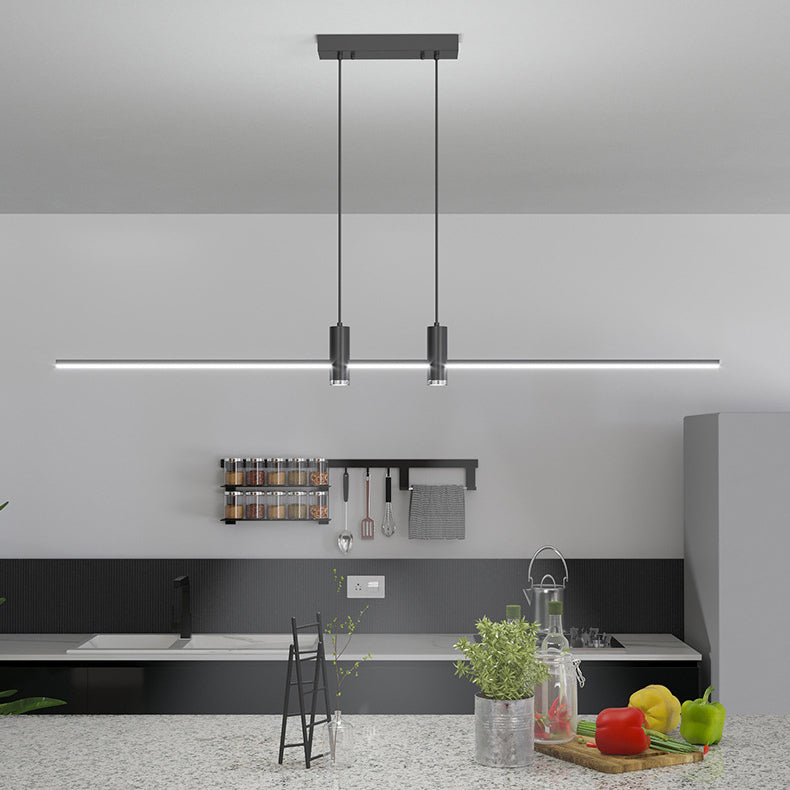 Sleek Black Geometric LED Chandelier Island Light for Dining Room Decor