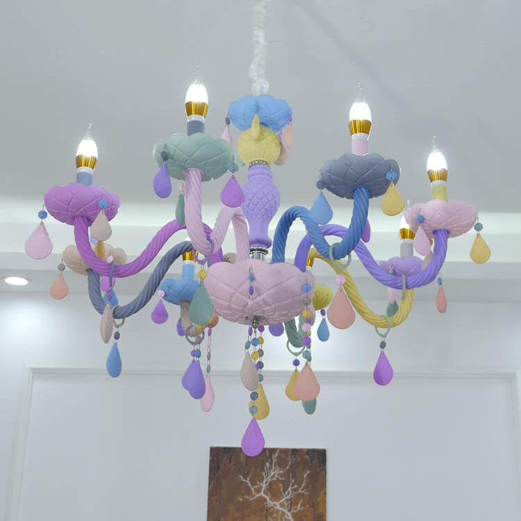 Modern Pink Princess Macaron Glass Chandelier for Kids' Bedroom