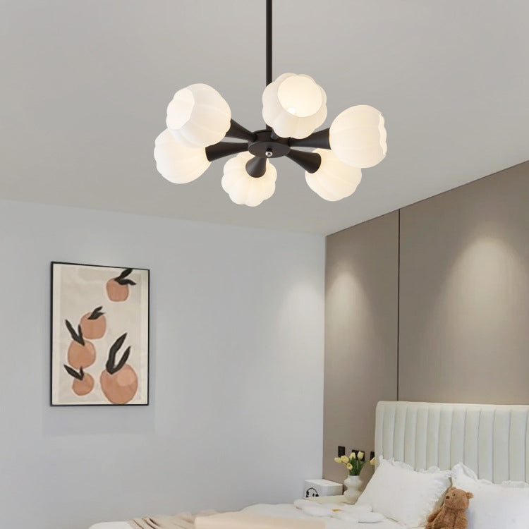 Minimalist Cream Iron & Glass Flower Chandelier for Living Room 4/6 Light