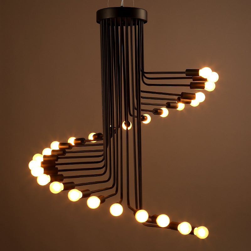Vintage-inspired Black Iron Helical Chandelier for Entryway Lighting