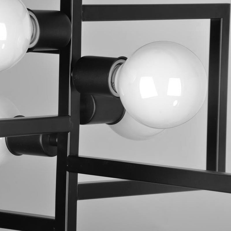 Minimalist Black Iron Square Chandelier with 4 Lights for Living Room