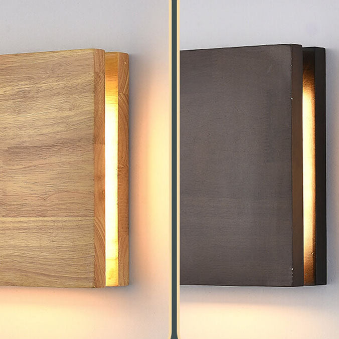 Wabi-Sabi Natural Wood Rectangular LED Wall Sconce for Rustic Decor