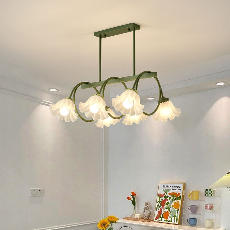 Modern Minimalist Cream Flower Iron & Glass Chandelier for Dining Room