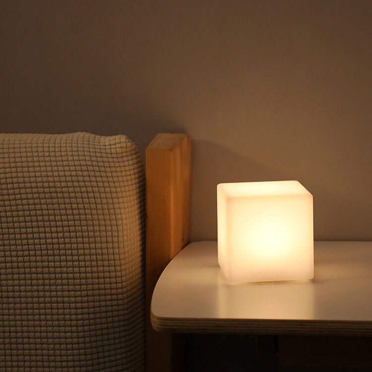 Geometric White Battery-Powered LED Table Lamp for Bedroom Decor