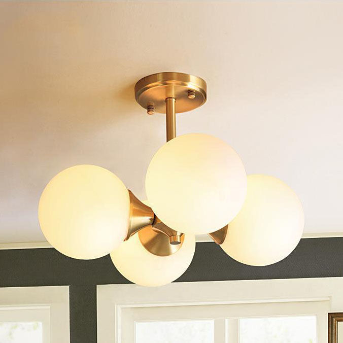 Stylish Mid-Century Modern 4-Light Gold Glass Globe Chandelier for Living Room