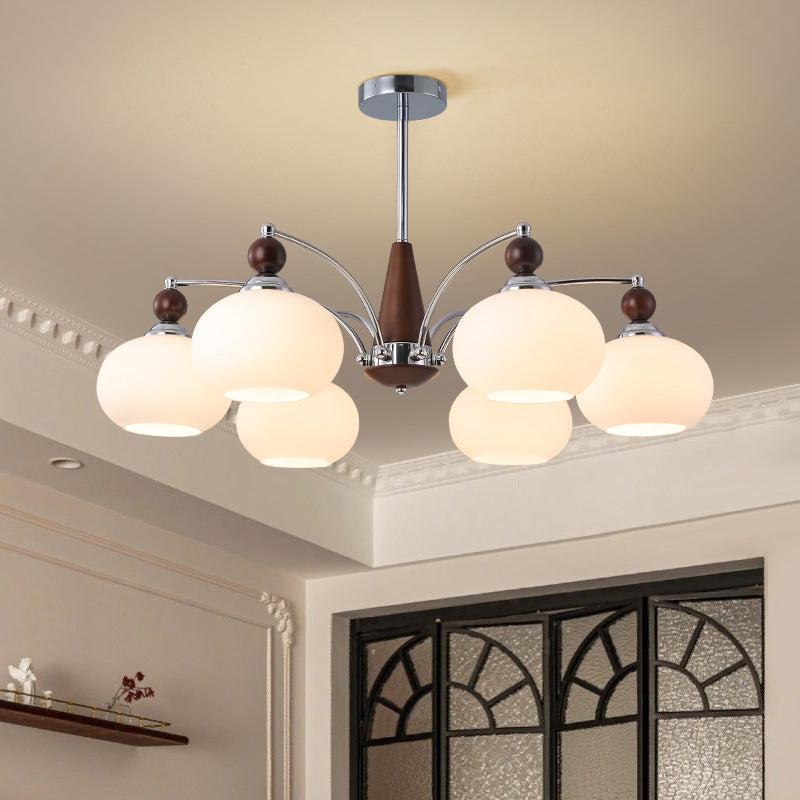 Modern Wood and Glass Round Chandelier for Living Room, 3/5/6/8 Lights
